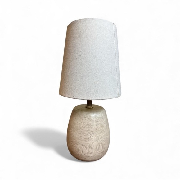 Mid Century Modern Wood Base Table Lamp Textured‎ Linen Pre-owned